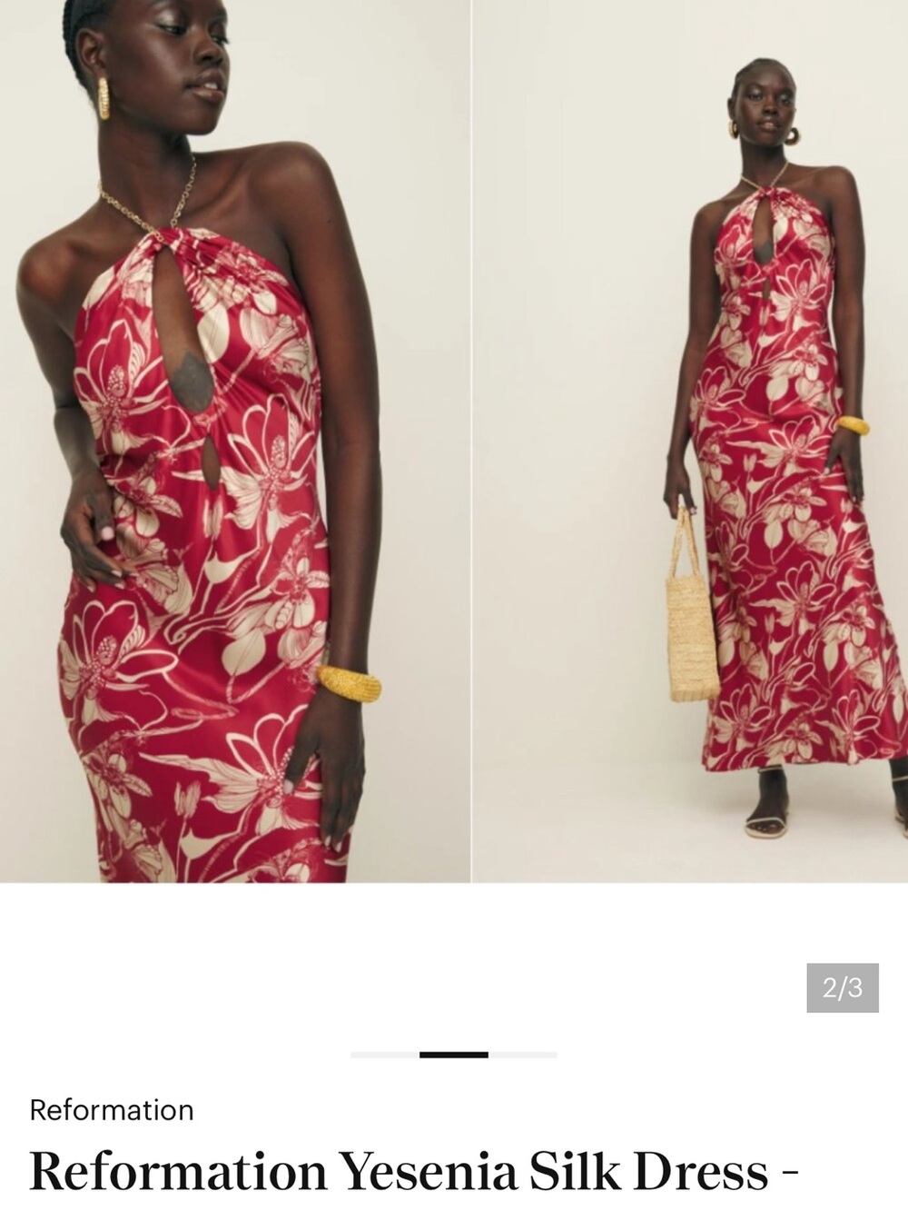 Reformation Yesenia Silk Maxi Dress - Red with Cream Floral